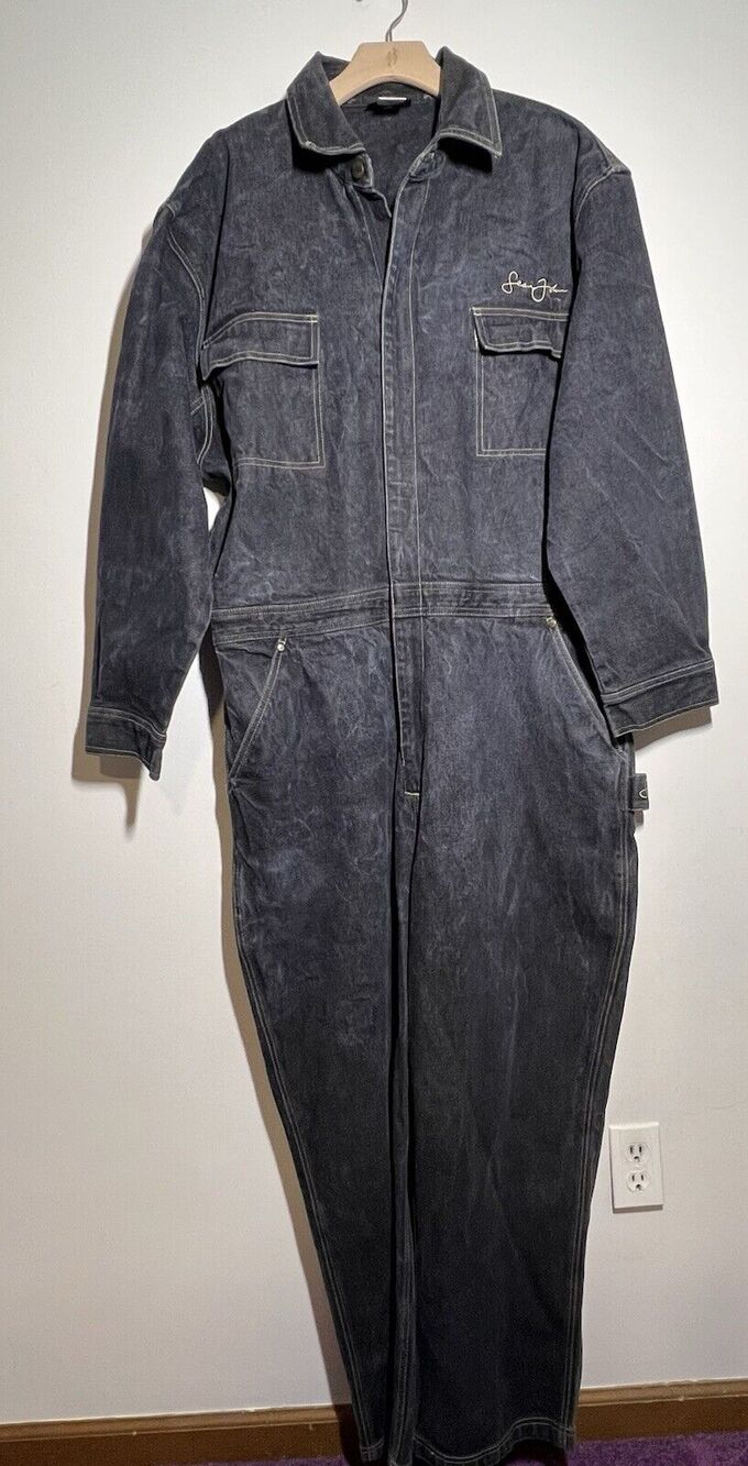 RARE Sean John Black Denim Coveralls VTG 90's Full Denim Carpenter Jumpsuit XL